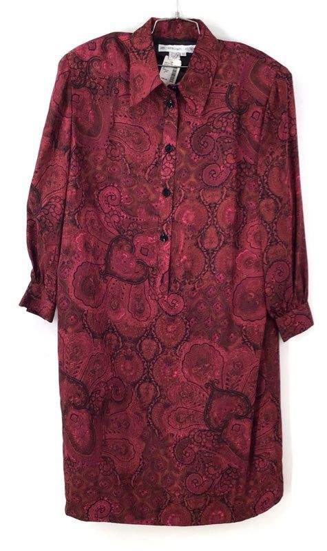 NWT Anne Crimms For UMI Collections Women's Burgundy Silk Shift Dress - Size 22