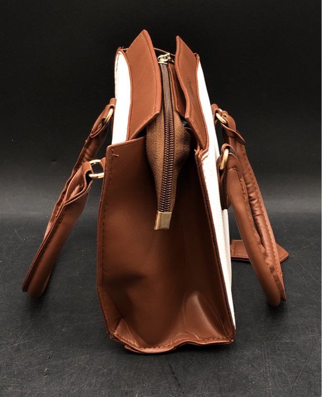 Fashion & Bags White Brown Faux Leather Structured Satchel Crossbody Handbag