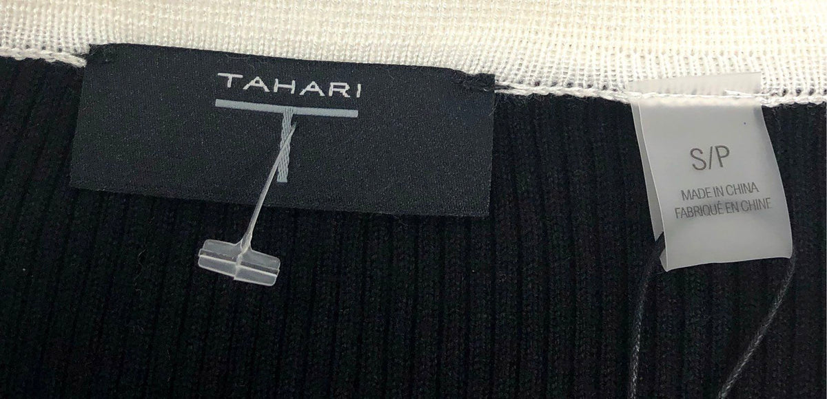 Tahari Women's Black White Ribbed Knit Polo Midi Dress Short Sleeve NWT Sz S/P
