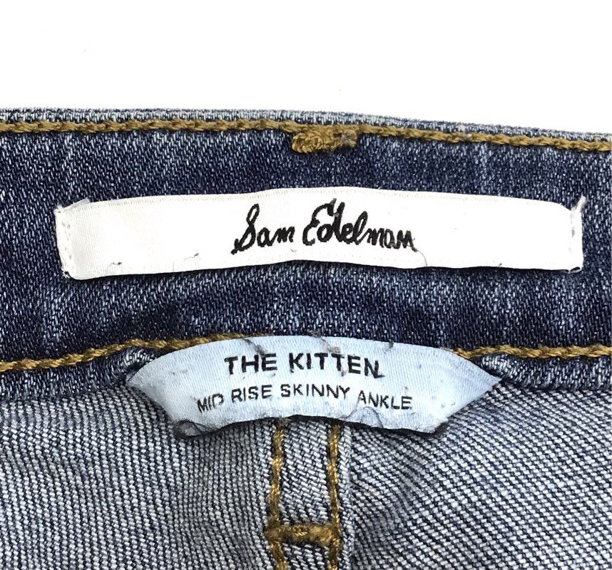 Sam Edelman Women's The Kitten Mid Rise Skinny Ankle Blue Distressed Jeans Sz 27