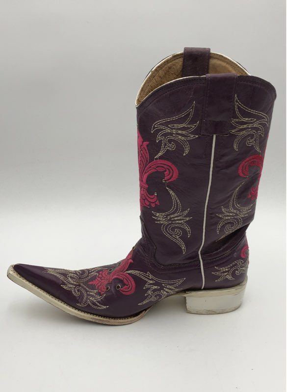 Botas Aguila Real Purple Pink Fleur De Lis Embroidered Cowboy Boots Sz 8.5