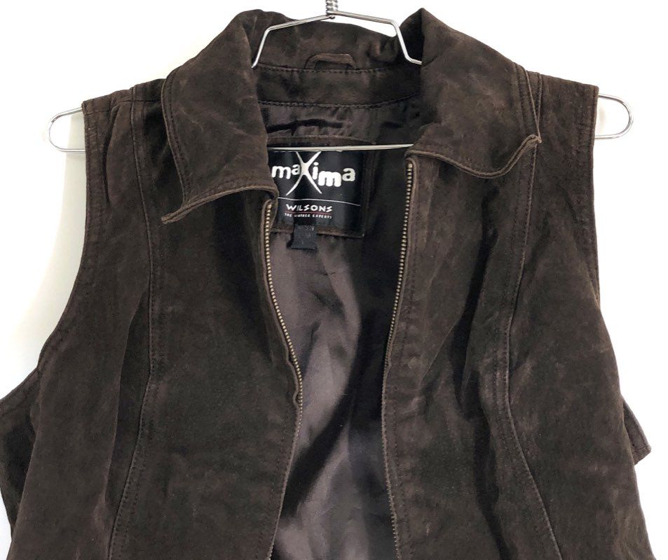 Vintage Y2K Wilsons Maxima Women's Brown Suede Leather Full Zip Vest Sz L