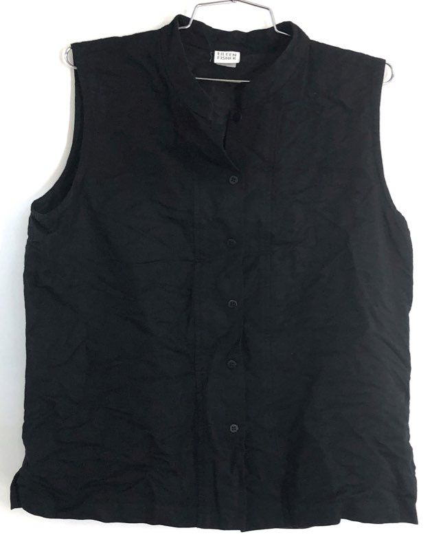 Eileen Fisher Women's Black Linen Rayon Sleeveless Button Front Blouse Sz B