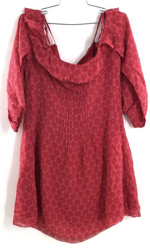 Sanctuary Women's Red Floral Ruffle Cold Shoulder Pleated Tunic Blouse Sz XS