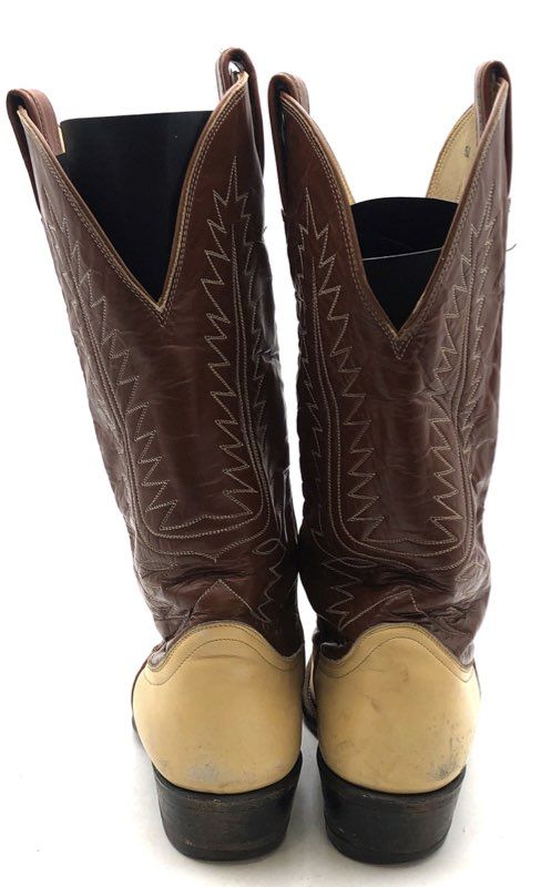 Vintage 80s Tony Lama Two Tone Brown Tan Leather Western Cowboy Boots Size 8D