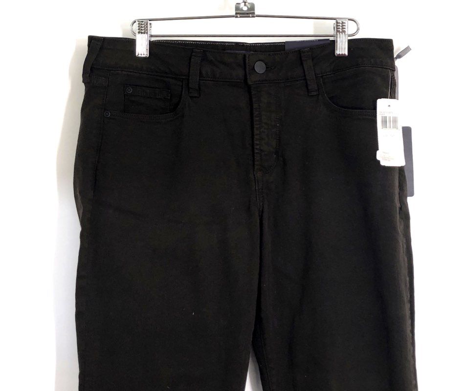 NYDJ Women's Black Straight Jeans Embroidered Back Pockets Made in USA NWT 12P
