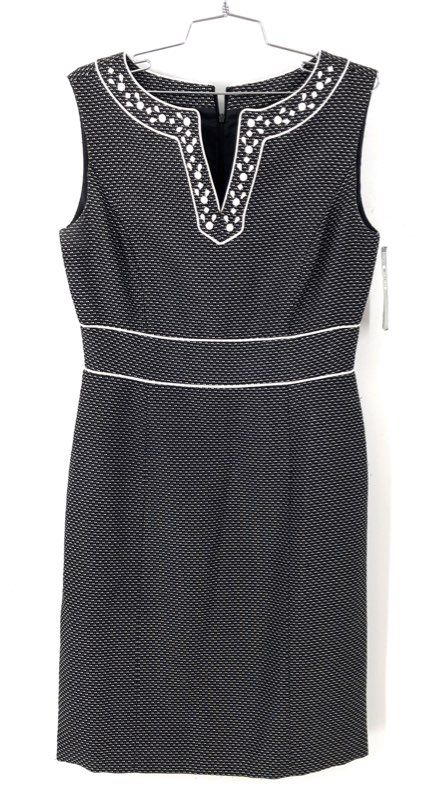 Tahari Arthur S. Levine Women's Sammi Sheath Dress Black White Beaded NWT Sz 8