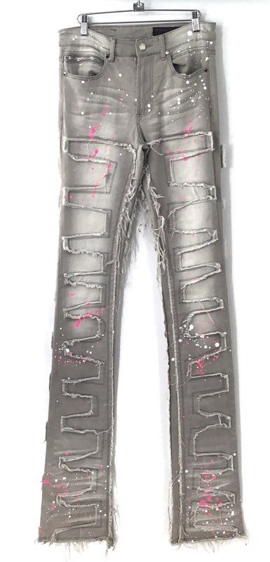 Rockstar Original Men's RSM 225 Hallie Gray Distressed Paint Splatter Jeans 30