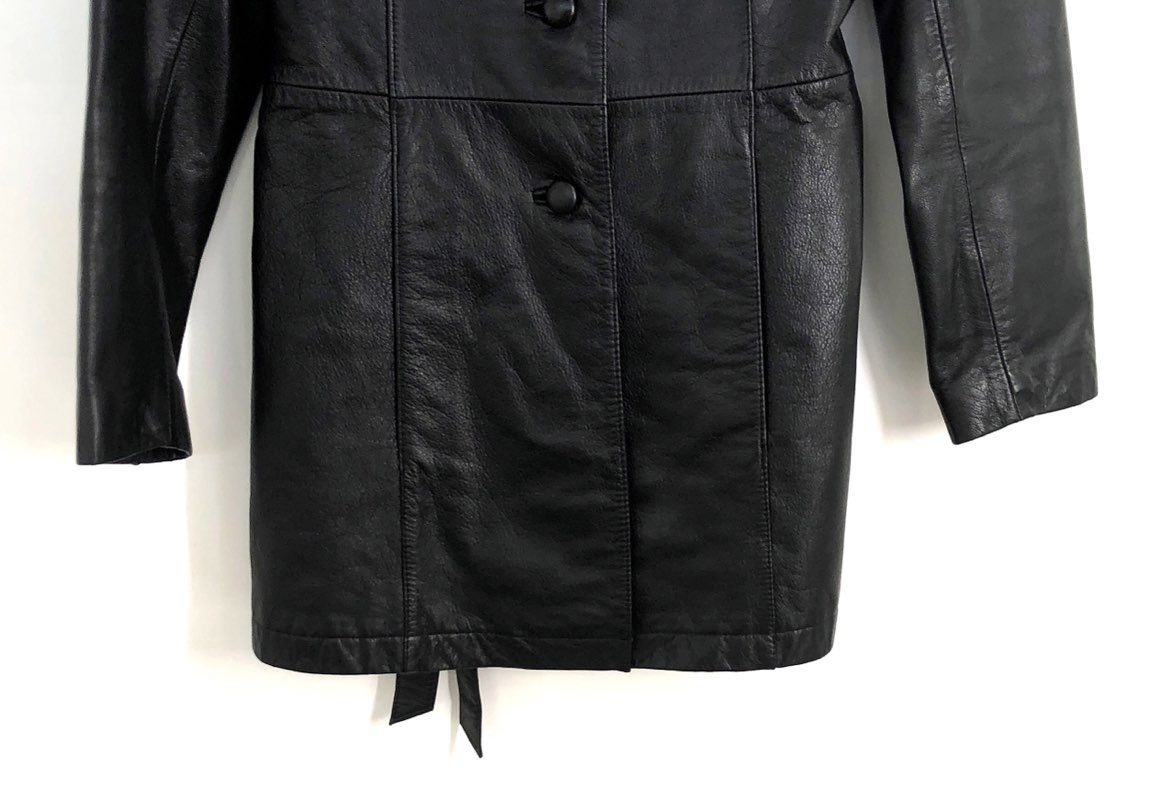 Wilsons Women's Black Leather Belted Trench Coat Jacket Vintage 90s Sz M