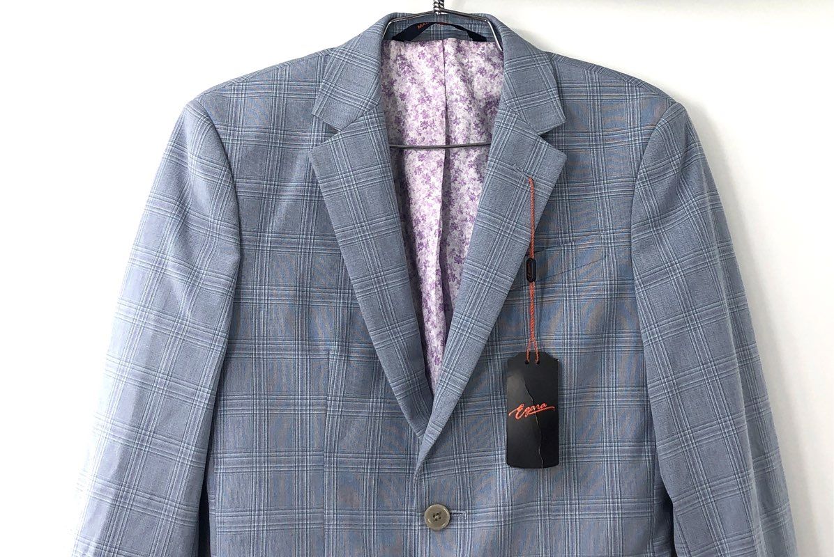 Egara Men's Blue Plaid Skinny Fit Stretch Blazer Sport Coat Jacket Sz 34R NWT