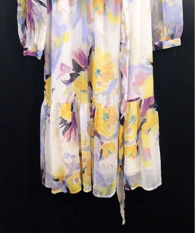 DKNY Women's Multicolor Floral Long Sleeve Belted Tiered Midi Dress NWT Sz 16