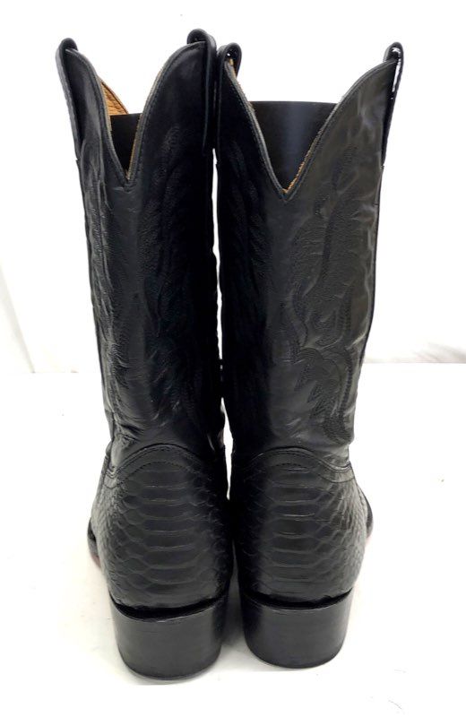 Vintage Rock'em Western Wear Black Snakeskin Leather Cowboy Boots Men's Size 12
