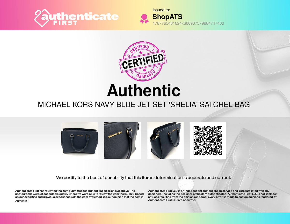 Michael Kors Navy Blue Jet Set Shelia Satchel Bag Gold Hardware COA