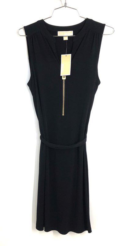 Michael Kors Women's Black Sleeveless Gold Zipper Belted Dress Size S NWT
