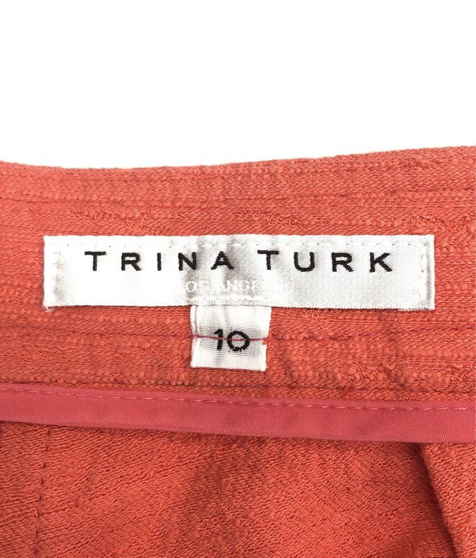 Trina Turk Women's Coral Ruffle Hem Textured Cotton Blend Cropped Pants Size 10