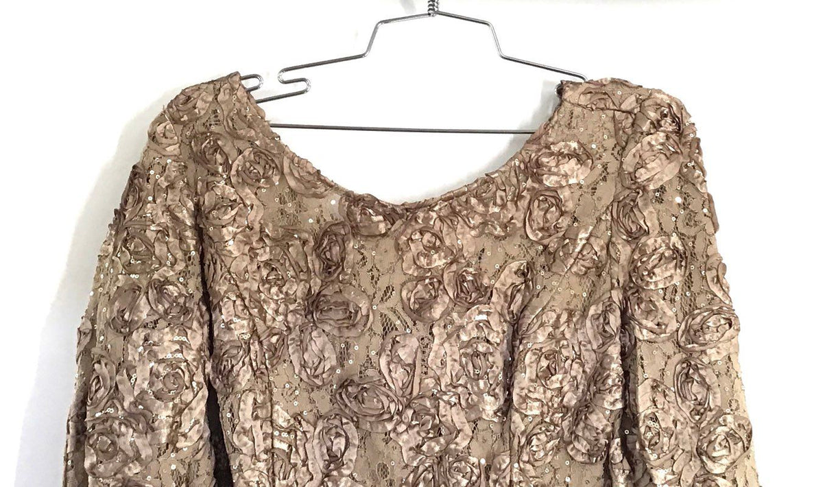 Alex Evenings Women's Champagne 3D Rosette Lace Sequin Evening Blouse NWT Sz M