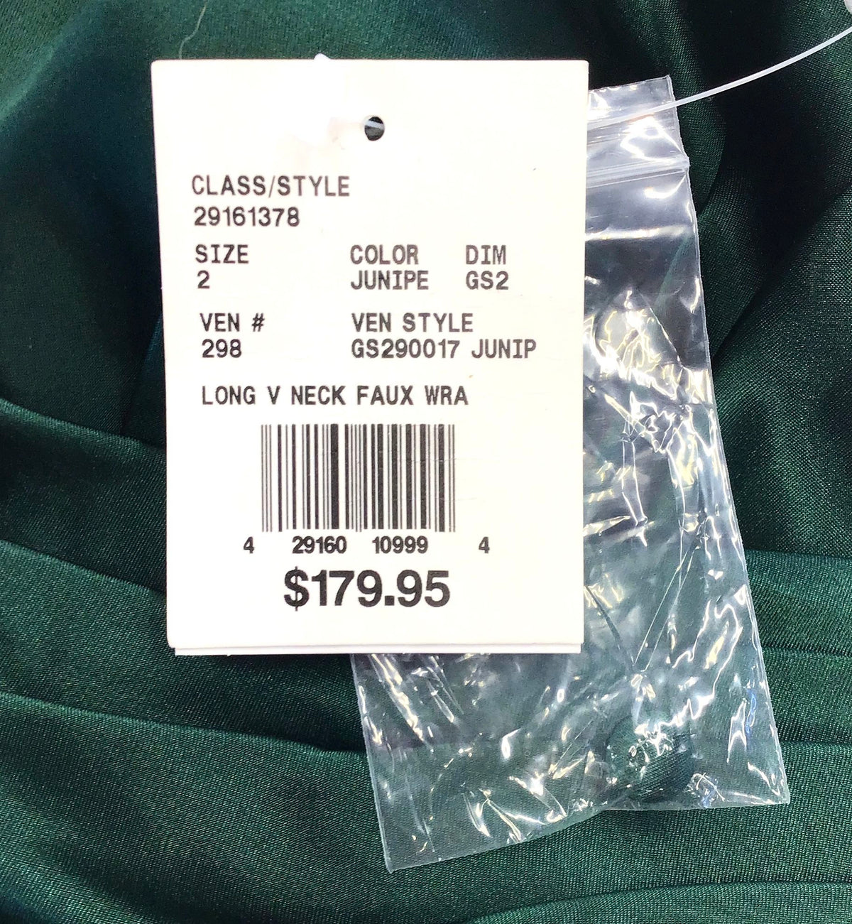 NWT Galina Signature Women's Green V-Neck Faux Wrap Maxi Dress - Size 2