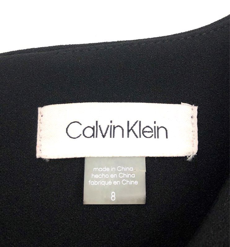 Calvin Klein Women's Black Flutter Sleeve Mermaid Hem Scuba Dress Logo NWT Sz 8