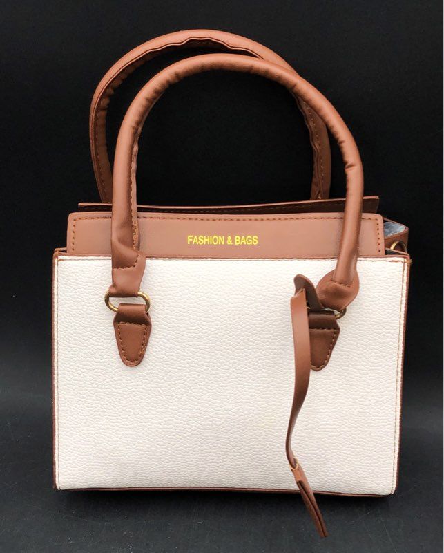 Fashion & Bags White Brown Faux Leather Structured Satchel Crossbody Handbag