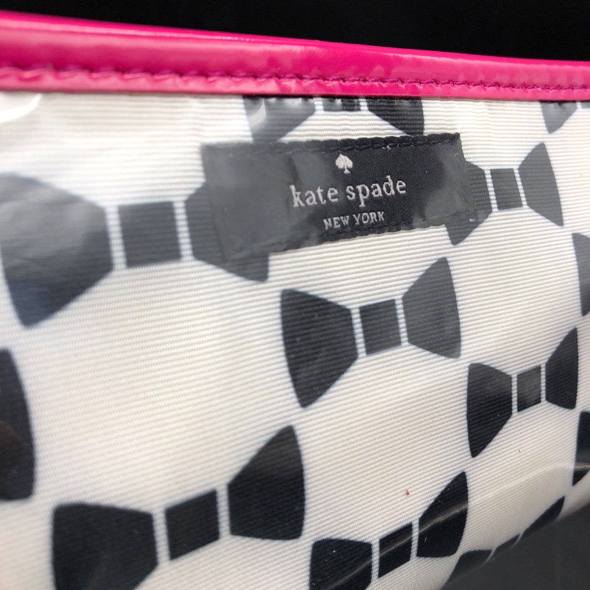 Kate Spade Heddy White/Black Bow Print Cosmetics Pouch w/ Pink Trim & Tag (+COA)