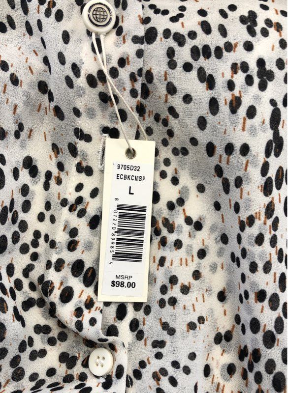 NWT Max Studio Women's White Polka Dot Blouse - Size L