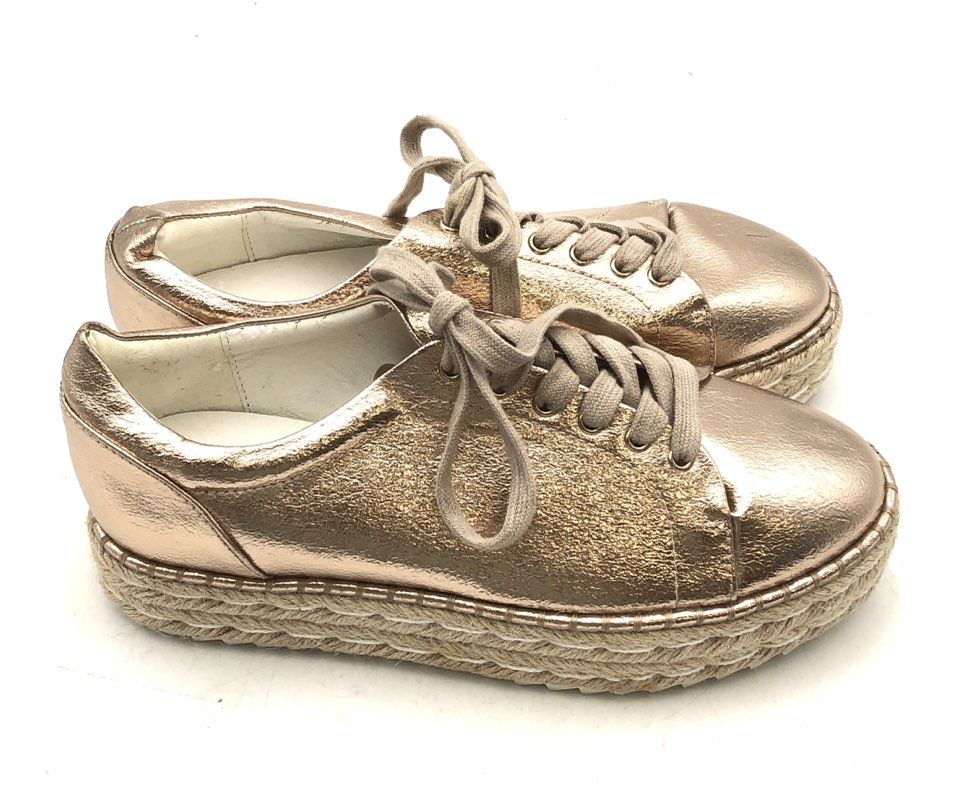 Zara Rose Gold Metallic Espadrille Platform Fashion Sneakers Size UK 4
