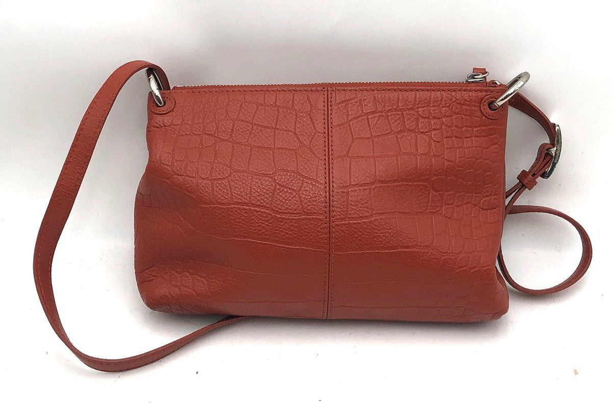 Brighton Rust Croc Embossed Leather Crossbody Bag Silver Heart Charm Purse