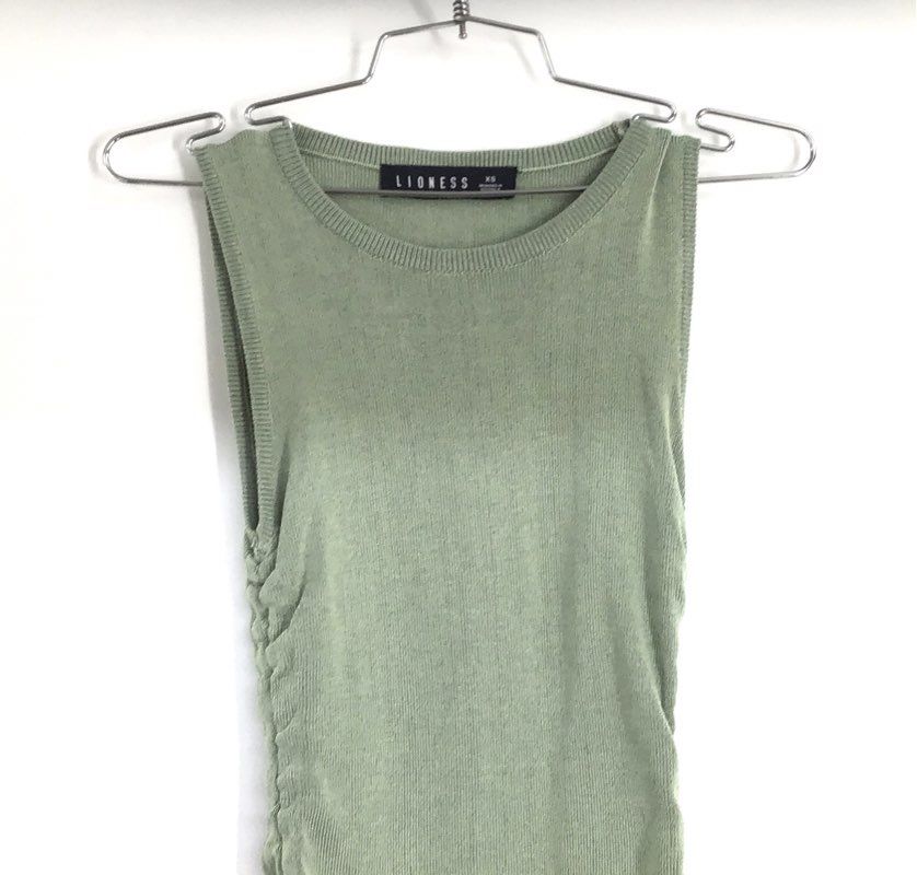 Lioness Women's Sage Green Military Minds Ribbed Ruched Mini Dress Sz XS