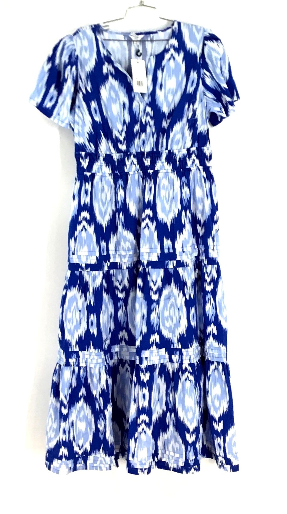 NWT Crown &amp; Ivy Women&#39;s Blue Ikat Cotton A-Line Dress - Size XL