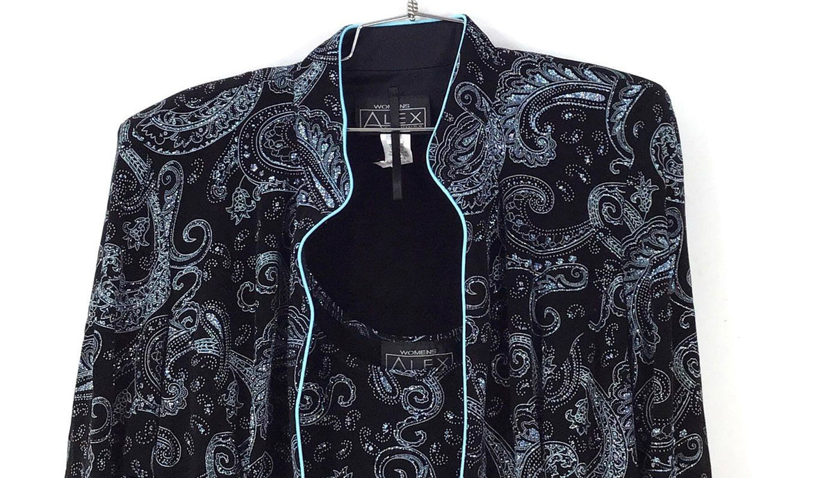 Vintage NWT Alex Evenings Women's Blue Black 2-Piece Jacket & Tank Top - Size 1X