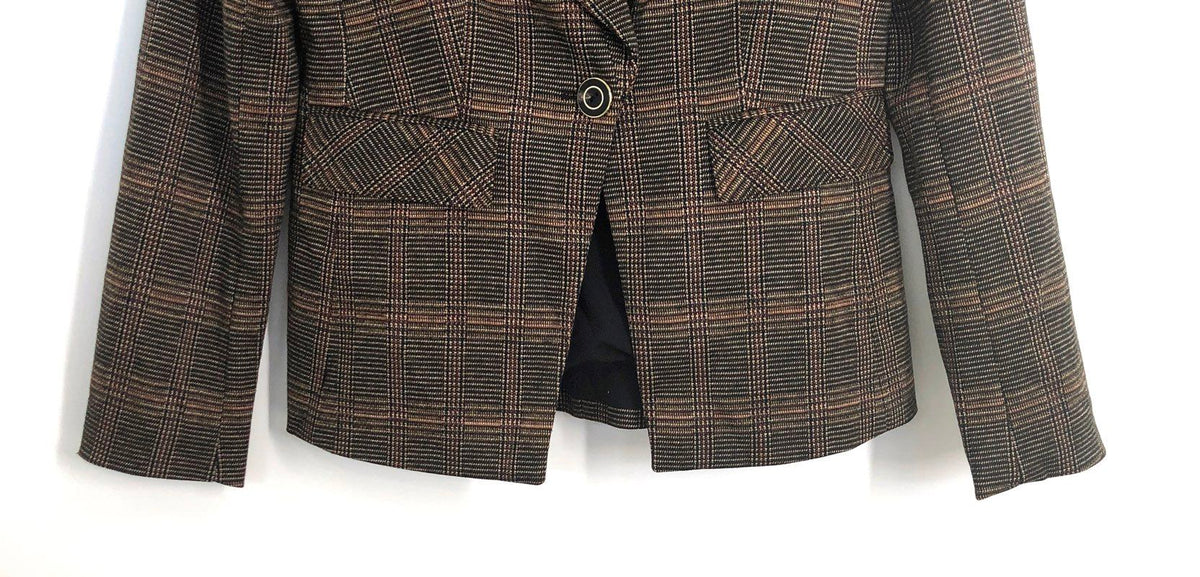 Tahari Women's Brown Black Plaid Petite Single Button Blazer Sz 6P NWT