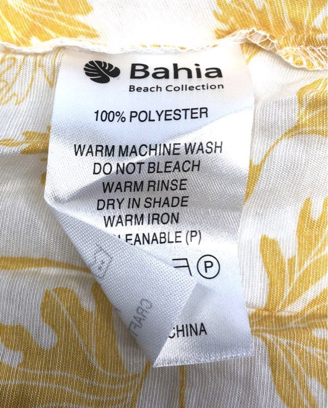 Bahia Women's Shelley Beach Dress Yellow White Floral Leaf Ruffle NWT Size M