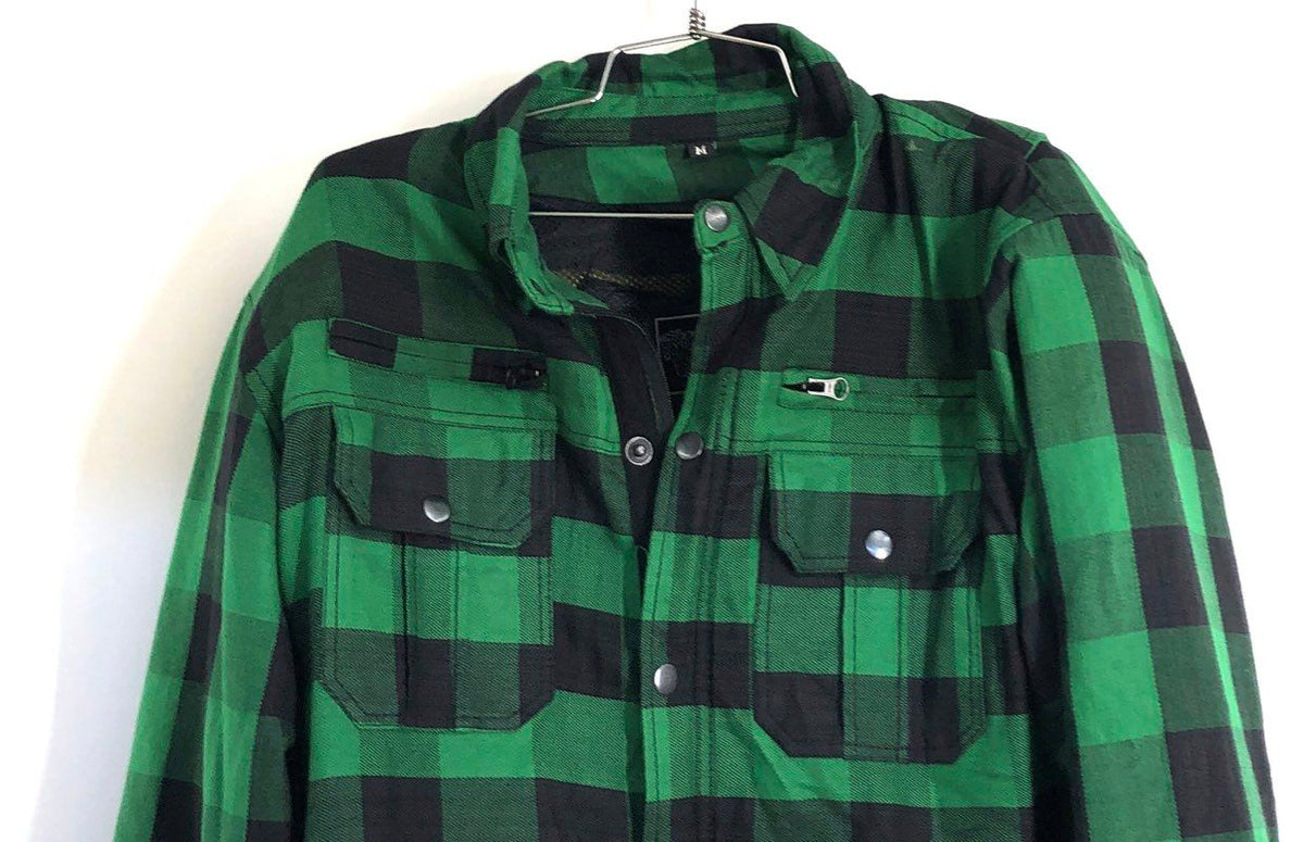 Vance Leather Men's Green Plaid Flannel Motorcycle Riding Shirt Jacket Sz M