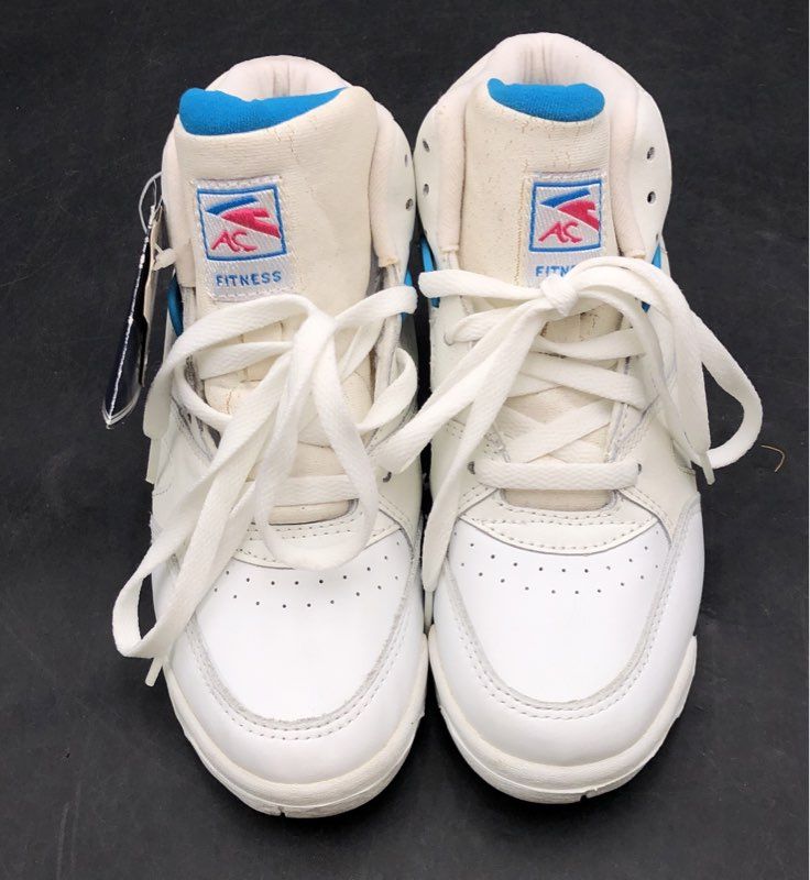 Vintage 90s Athletic Club AC Fitness High Top Sneakers White Blue Red Size 5 DS