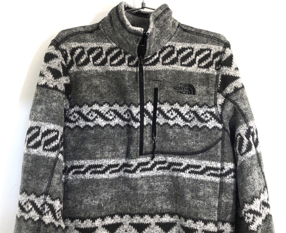 The North Face Men's Gray Geometric Pattern 1/4 Zip Fleece Pullover Sz S