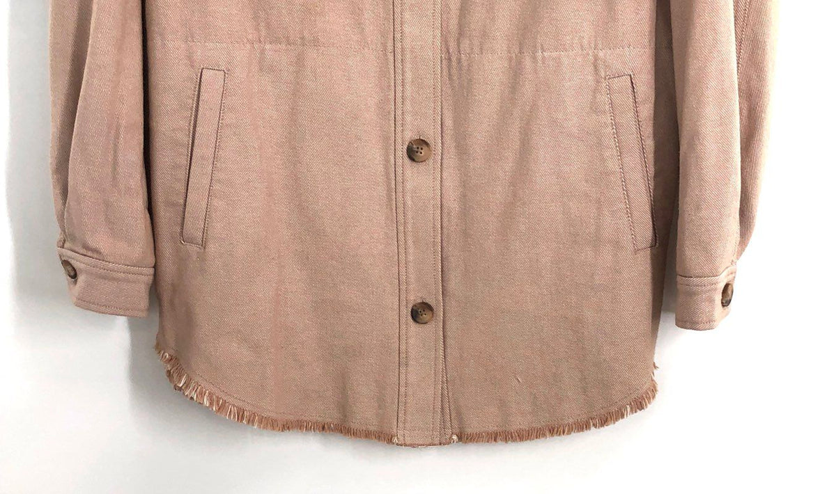 Gentle Fawn Women's Tan Frayed Hem Cotton Button Up Shirt Jacket Shacket Sz S