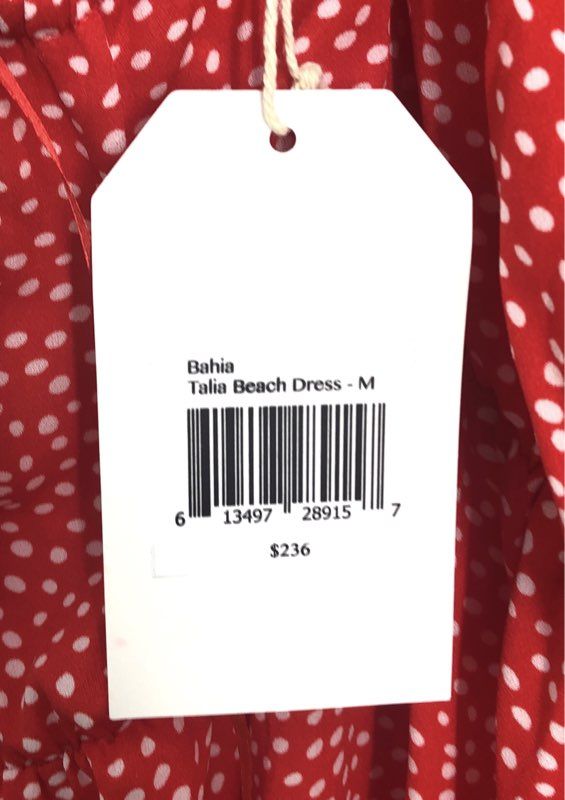 Bahia Women's Red Polka Dot Talia Beach Maxi Dress Ruffle Lace Up NWT Size M