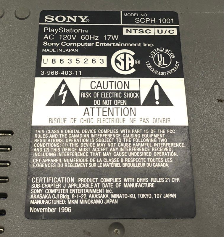Sony PlayStation PS1 Console SCPH-1001 Original Gray