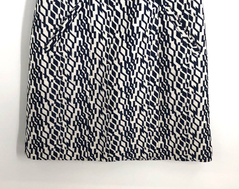 Moulinette Soeurs Women's Navy White Geometric Beaded Neckline Dress Sz 2