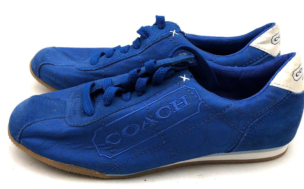 Coach Patti Blue Monogram Canvas Suede Low Top Sneakers Size 7M