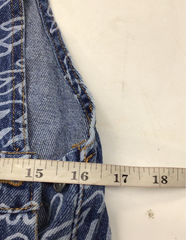 Forever 21 Women's Blue Denim All Over Print Script Logo Overalls Sz S