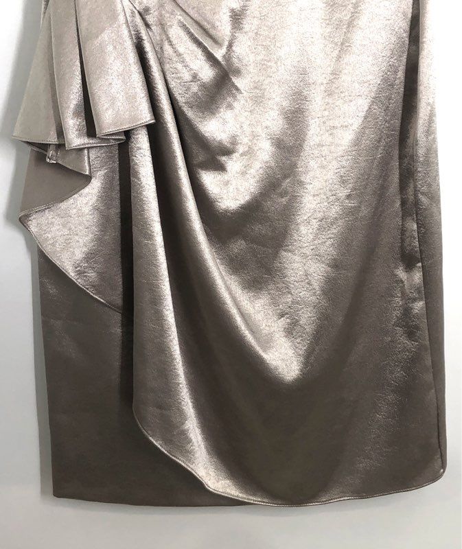 Anne Klein Women's Silver Metallic Cowl Draped Ruffle Sheath Dress NWT Sz 6