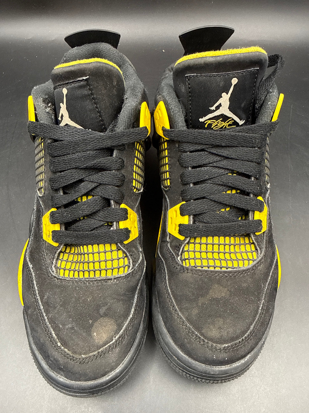 Nike Air Jordan 4 Retro Thunder Black Tour Yellow GS Size 5.5Y COA