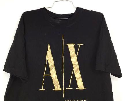 Armani Exchange Men's Black Gold Short Sleeve Logo T-Shirt - Size XL With COA