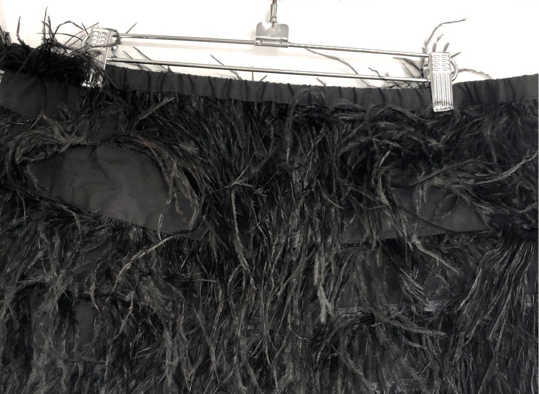 NWT Gianni Bini Women's Black Midnight Glamour Feather Mini Skirt - Size L