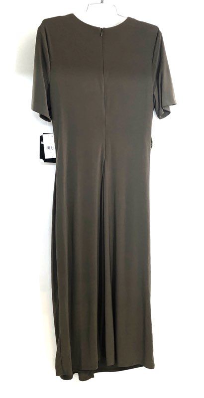Maison Tara Women's Moss Green Ruched Side Slit Short Sleeve Dress NWT Sz 16