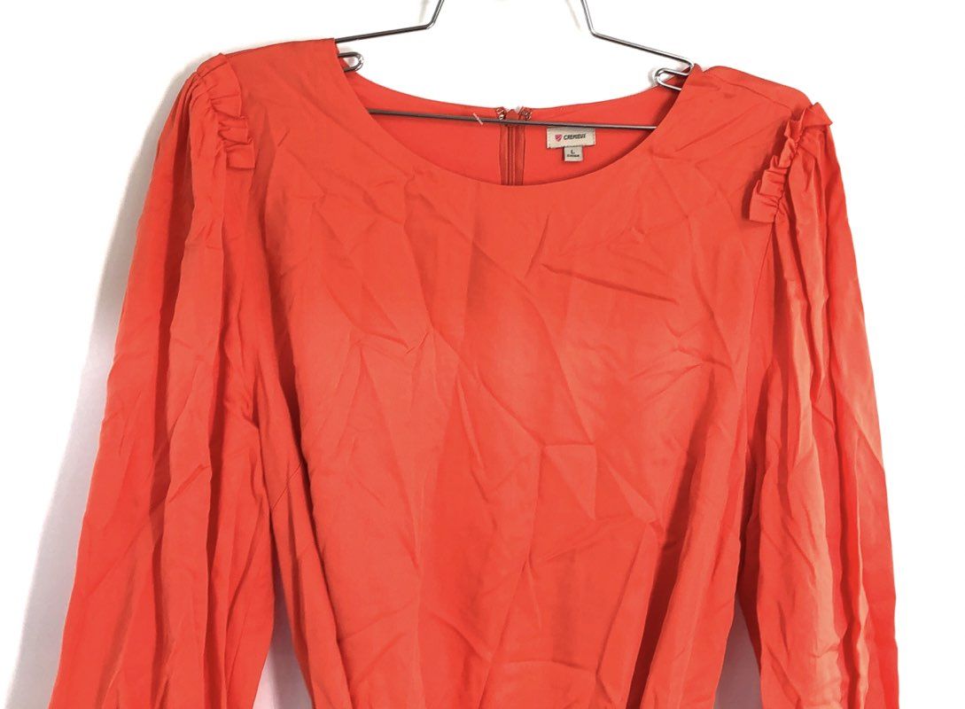 Cremieux Women's Orange Long Sleeve Belted Lyocell Tencel Mini Dress NWT Sz L