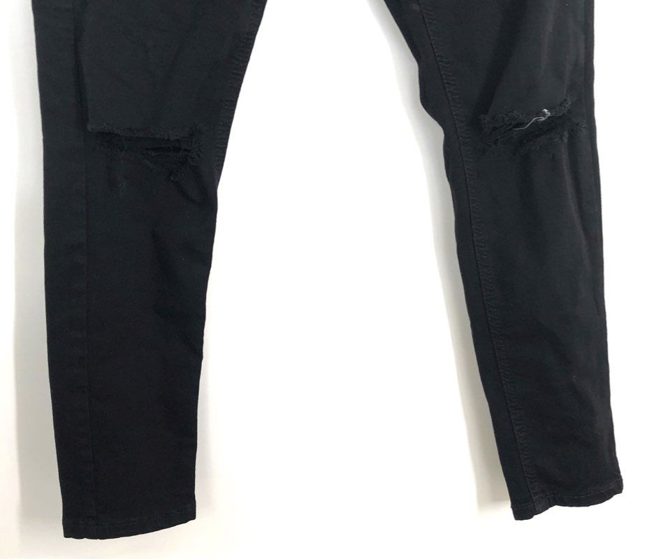 Topshop Women's Jamie High Rise Skinny Jeans Black Ripped Knee Size W30 L30