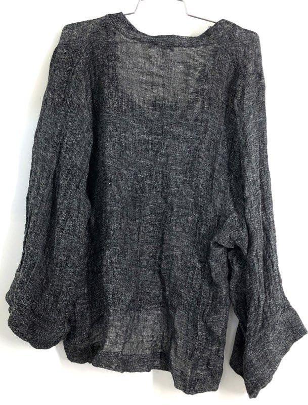 Massimo Dutti Women's Black Gray Marl Bell Sleeve V-Neck Shirt NWT Sz L