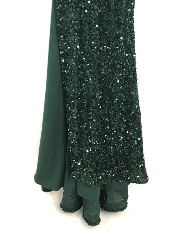 Ladivine Emerald Green Sequined Mermaid Gown CD883 Slit Corset Sz 6 NWT